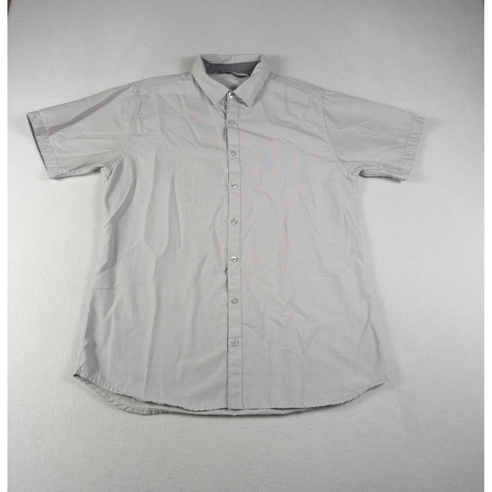 Departwest Mens Button Up Shirt Short Sleeve Collared Career Preppy Gray‎ Size L
